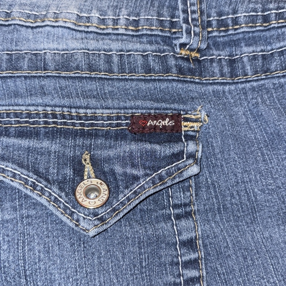 Angels Jeans Blue Denim Shorts Size 16 Button Fly Pockets Distressed Wash ARH - Picture 6 of 6